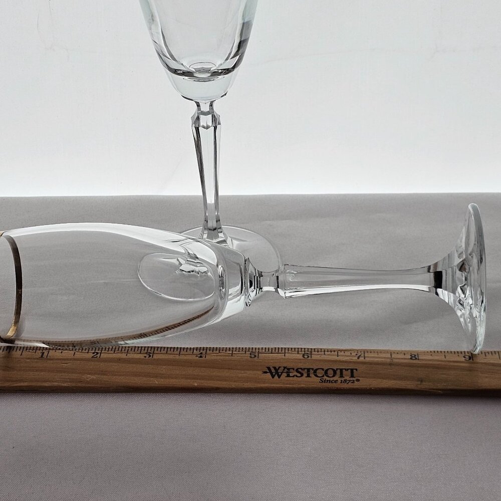 2 Schott Zwiesel Concord Gold Champagne Glasses 9" 1990s gold rim stemware vtg G - Picture 8 of 9